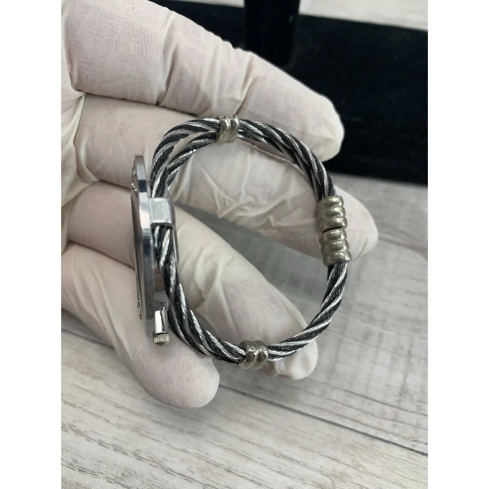 Dandy Watch Women's Silver Toned Black Cable Braided Bangle Analog Needs Battery